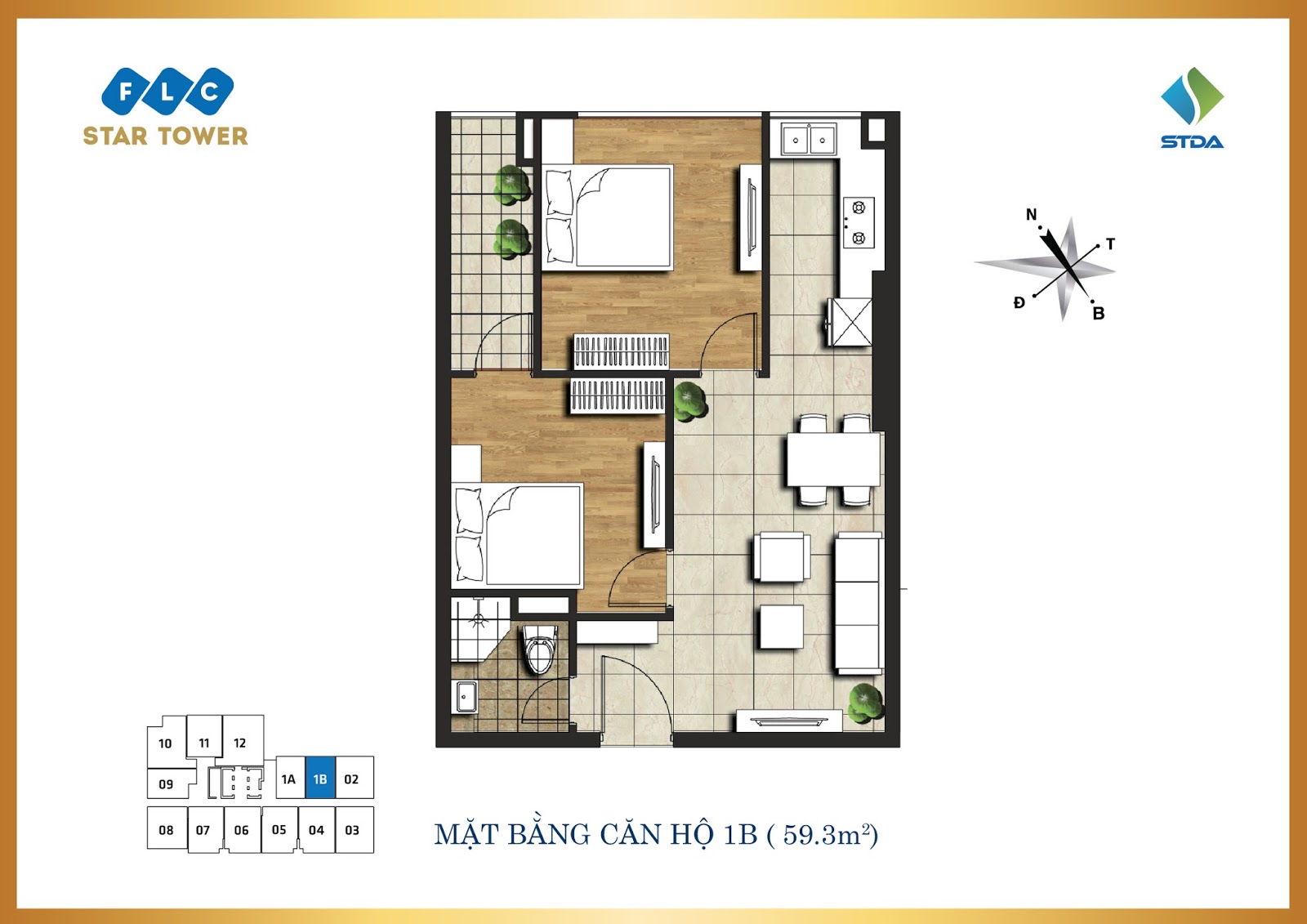 Thiết kế căn hộ 1B - Chung cư FLC Star Tower Thiết kế căn hộ 1B - Chung cư FLC Star Tower