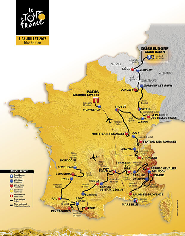 Parcours Tour de France 2017 carte et détail des étapes LCL