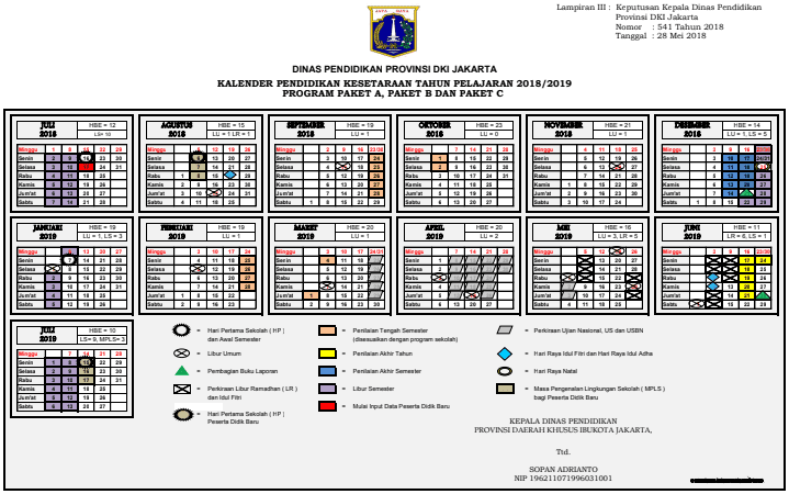 Kalender Pendidikan DKI Jakarta Tahun Pelajaran 2018/2019