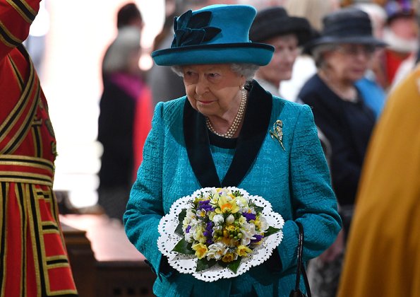 Queen Elizabeth and Duke of Edinburgh Prince Philip attended Royal Maundy service held at Leicester Cathedral in Leicester city of UK