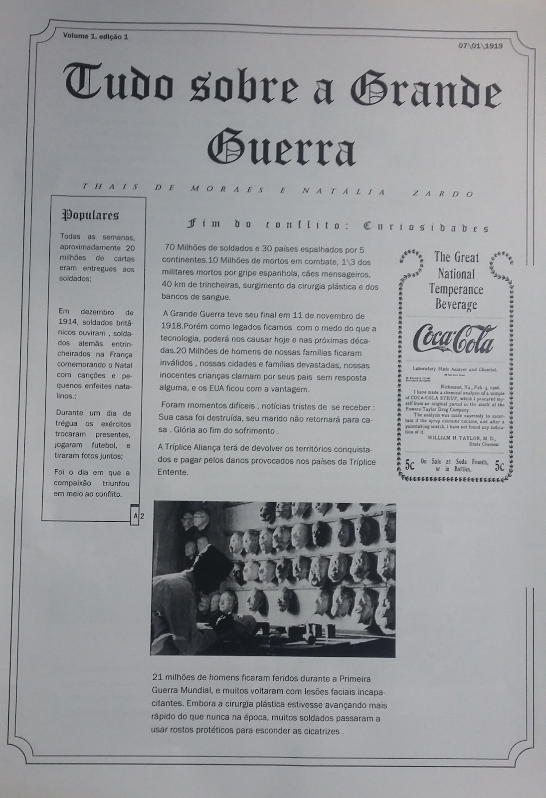 Escola Wienfrida Atividade sobre a Primeira Guerra Mundial!!