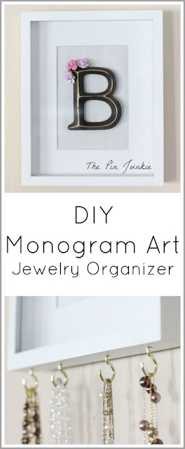 Keep necklaces organized with this easy to make monogrammed jewelry organizer. Would make a great gift.