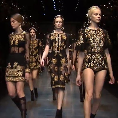 Fekete selyem és csipke arany hímzéssel - Dolce & Gabbana 2012-2013 női divat