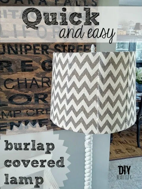Update a tired lampshade with this easy DIY and burlap ribbon. Find out how at DIY beautify.