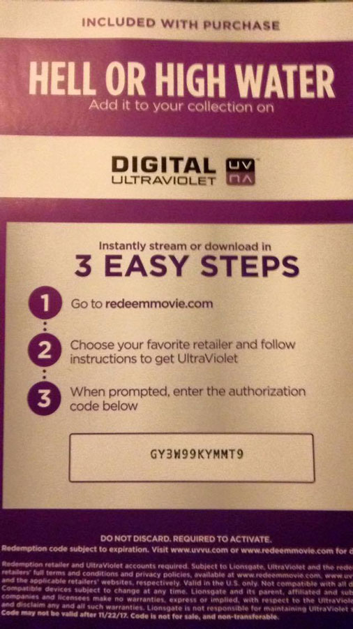 Your Free Daily Ultraviolet [UV] Codes for Movies Movie "Hell or High