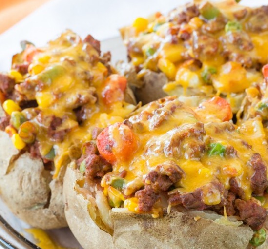 cookiescrumbsandchickens Hamburger Pie Stuffed Potatoes
