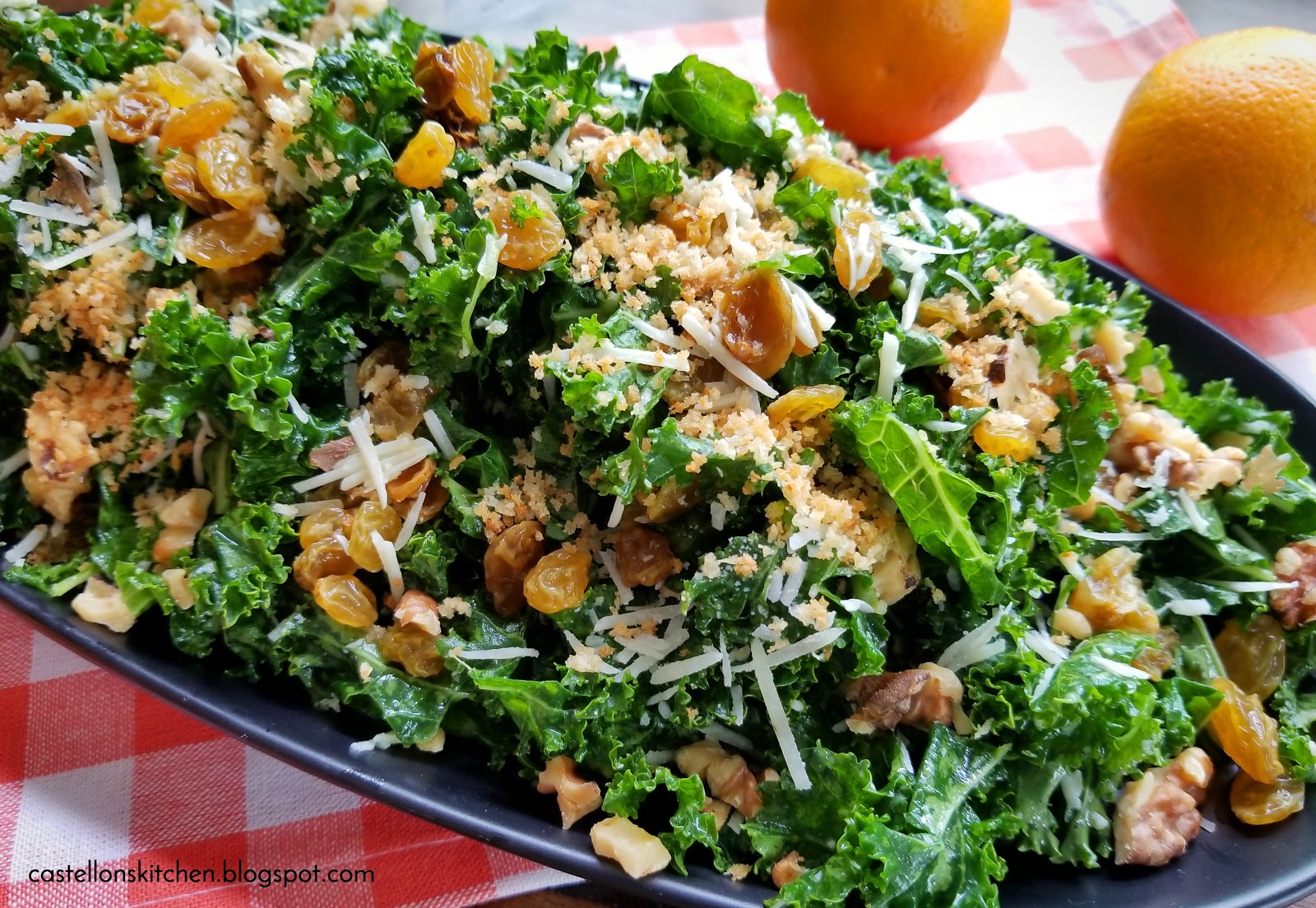 Castellon's Kitchen Kale Salad with Walnuts and Golden Raisins