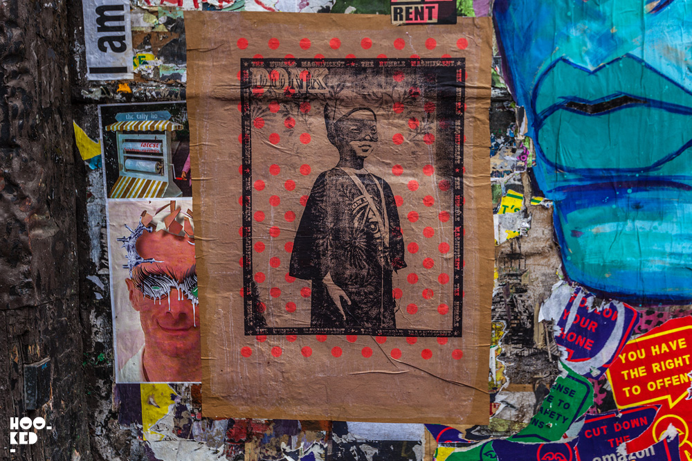 Artist Donk Shoreditch Street Art Paste-ups in London. Photo ©Hookedblog / Mark Rigney Artist Donk Shoreditch Street Art Paste-ups in London. Photo ©Hookedblog / Mark Rigney