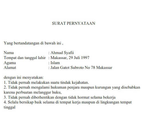 Surat Pernyataan Berkelakuan Baik