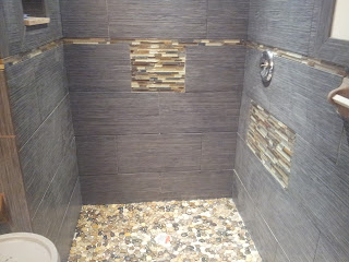 Tiling Bathroom Floor on Glass Tile  River Stone And Porcelain Tile Shower Installed In Margate