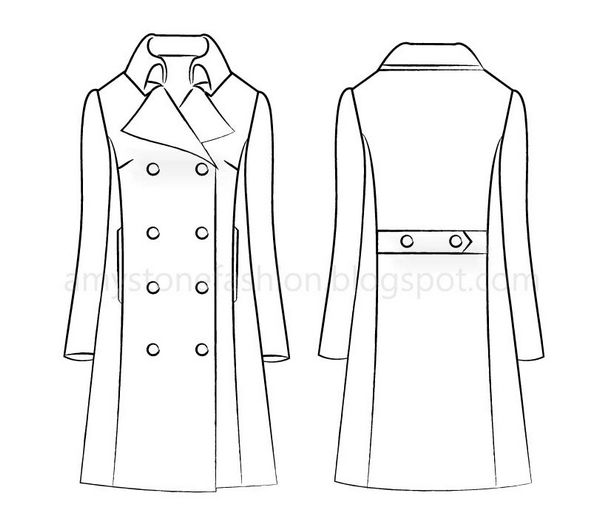 DB Princess Seamed Coat Flat Fashion Sketch Templates 0178 ~ Amy Stone ...