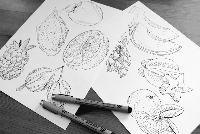 fruit ink illustration children's book illustration