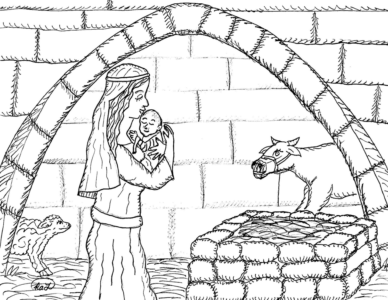 Robin's Great Coloring Pages Mary and Baby Jesus with Stone Manger