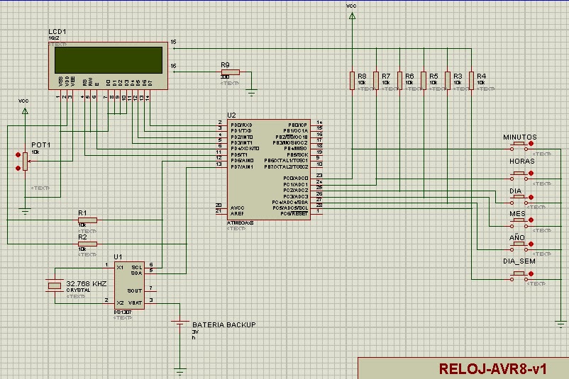 RELOJ DIGITAL CON ATMEGA 88P: DIAGRAMA DE CIRCUITO