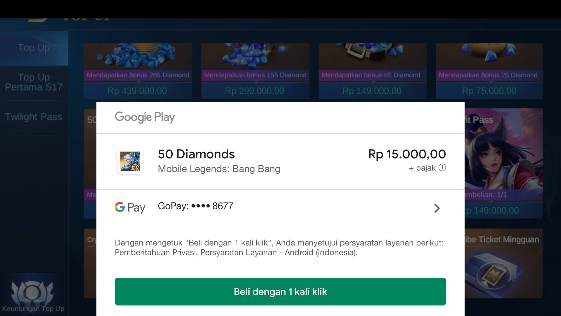 Top Up Diamond Pakai GoPay di Google Play