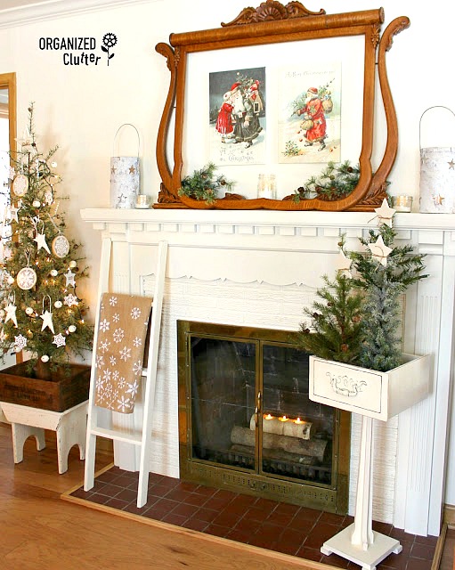 2016 Christmas Mantel with Vintage Dresser Mirror Frame
