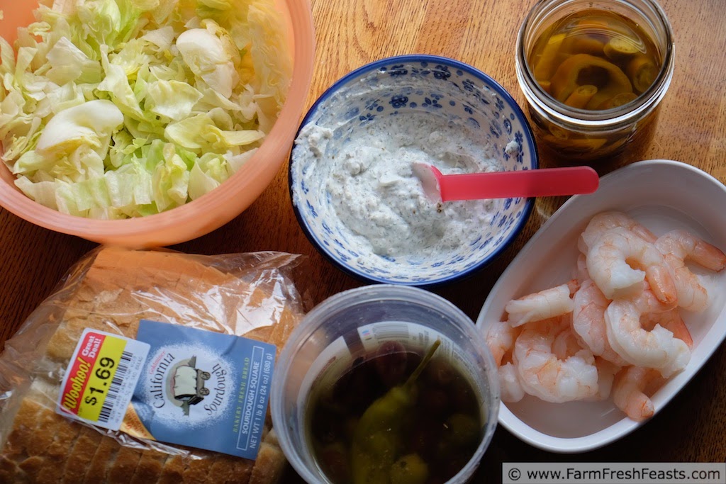 image of ingredients used to make Mediterranean shrimp salad