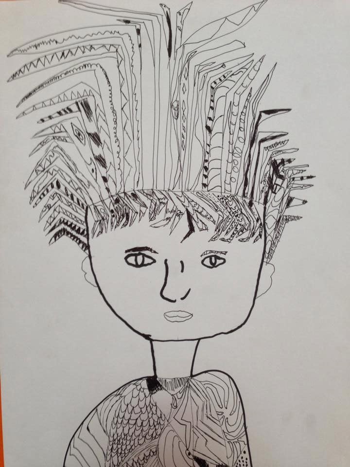 Visual Arts Crazy Hair Line Portraits