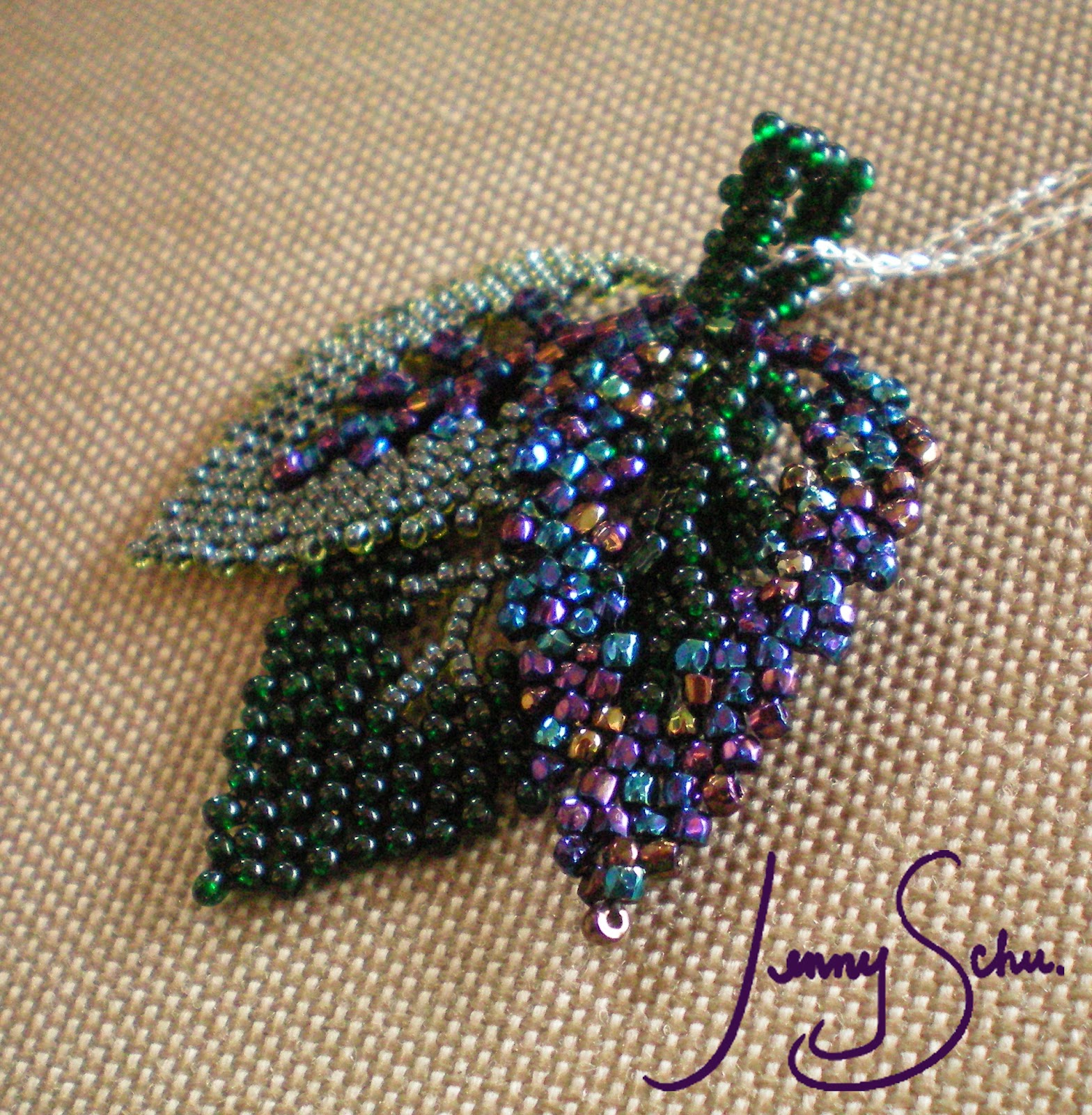 Jenny Schu Beadweaving and Fiber Art Leaf Pendants