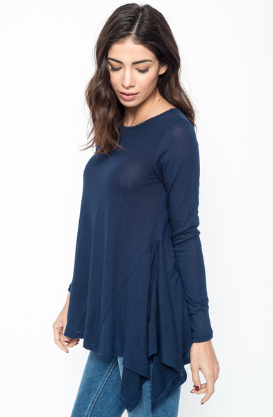 Buy Now navy Ribbed Side Peplum Tunic Online $20 -@caralase.com