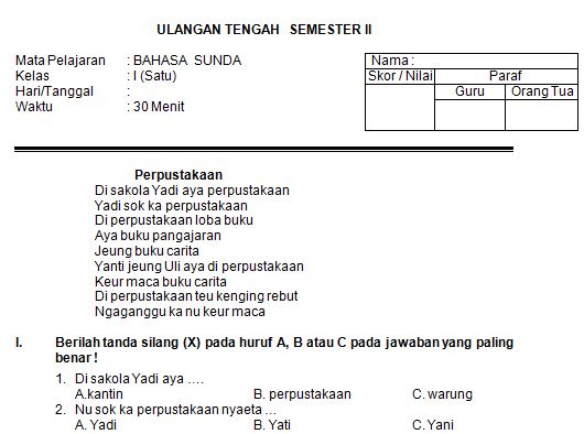 Kumpulan Soal UTS SD/MI Kelas 1 Semester 2 Mata Pelajaran