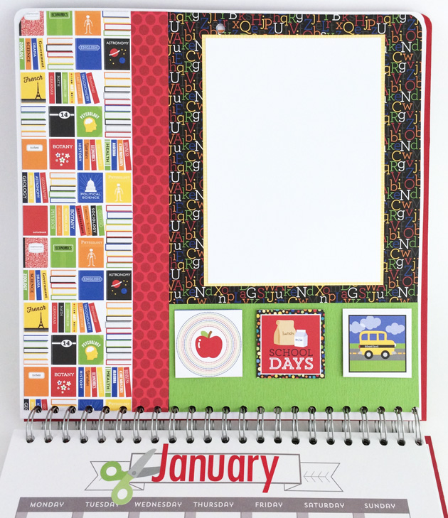 School Handmade Scrapbook Calendar with books, apple, school bus
