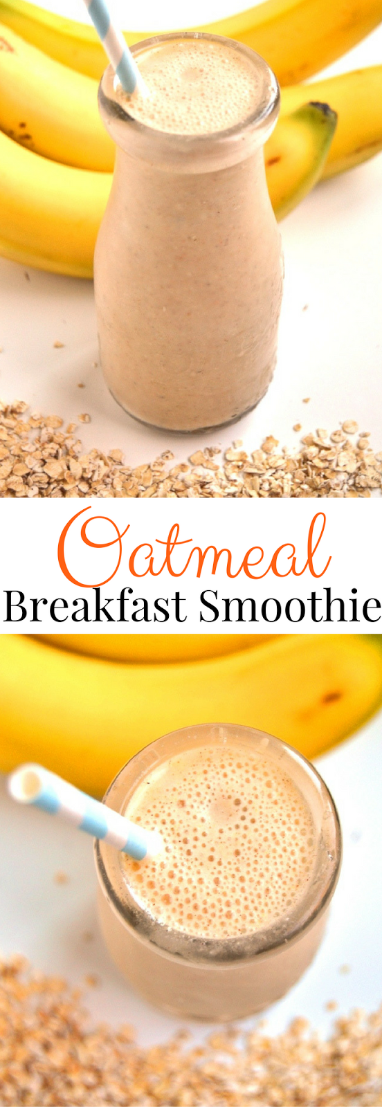 Kids Oatmeal Breakfast Smoothie is a nutritious smoothie for kids with bananas, oats, peanut butter and milk! www.nutritionistreviews.com