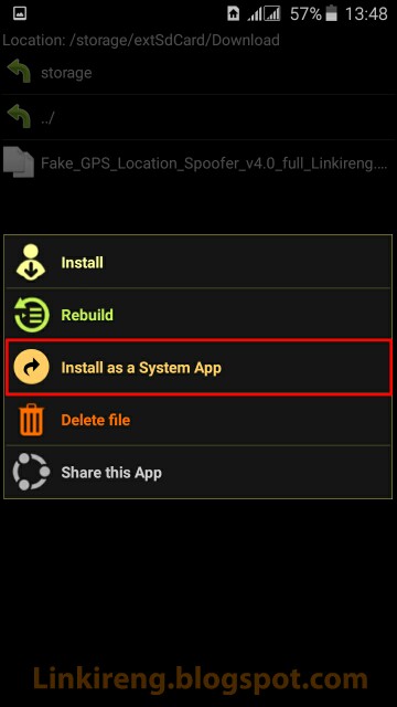 Instal aplikasi Fake GPS ke system Instal aplikasi Fake GPS ke system