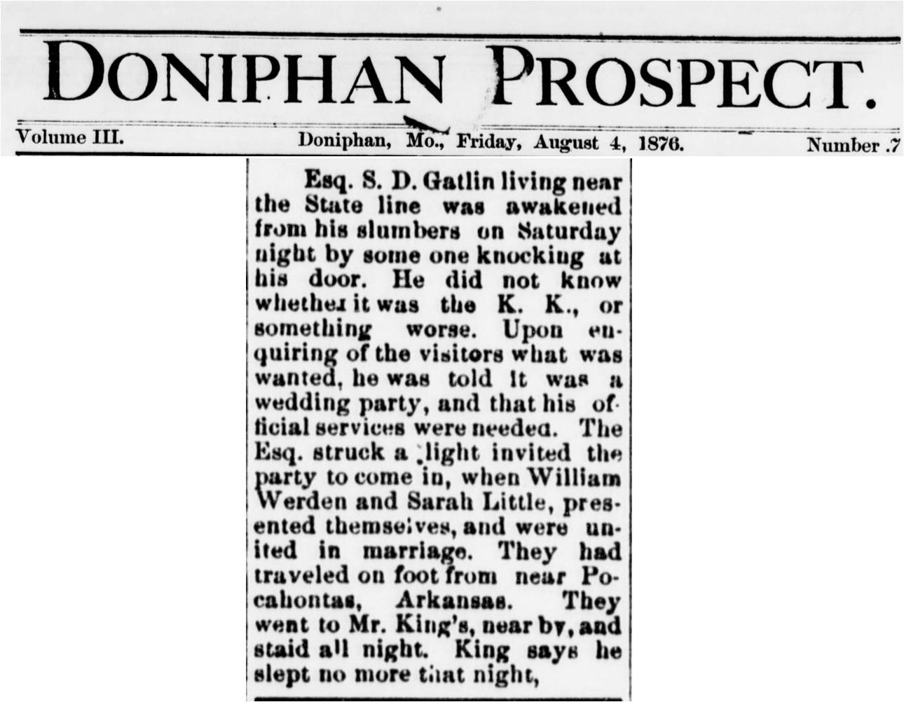 to Genealogy By Ginger! Mention of Mr King in Missouri