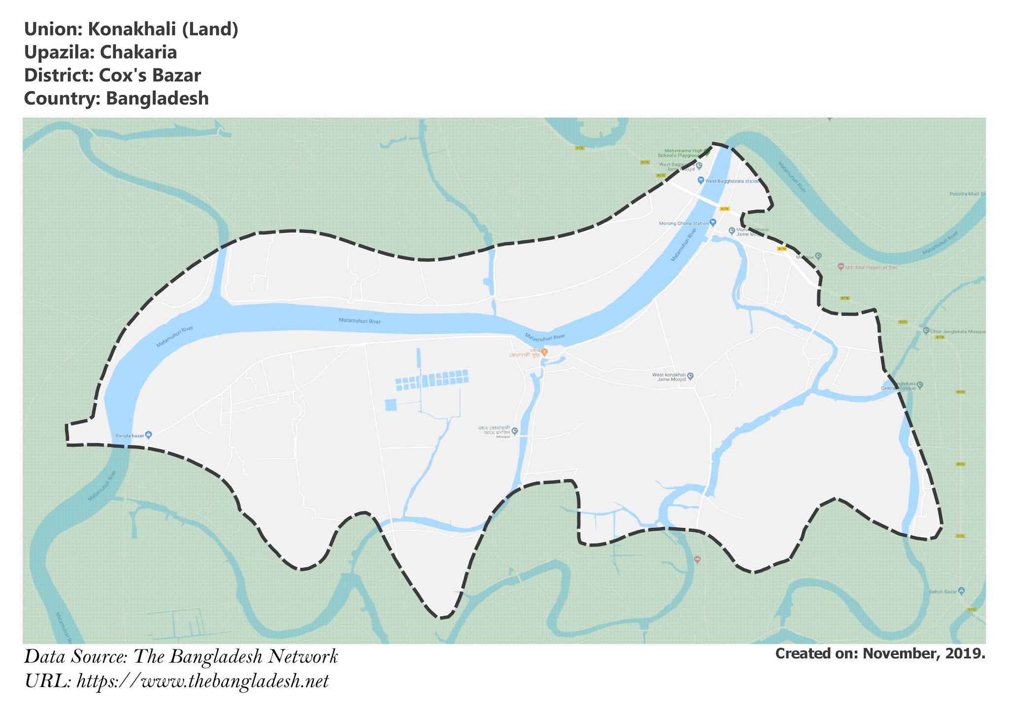 Map of Konakhali of Cox's Bazar, Bangladesh.