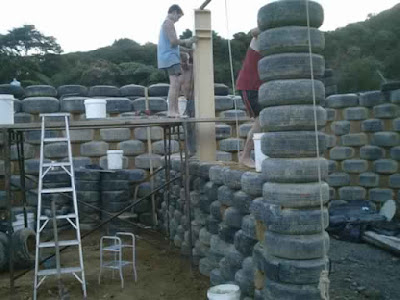 Earthship Construction Tyre Wall in Hindi