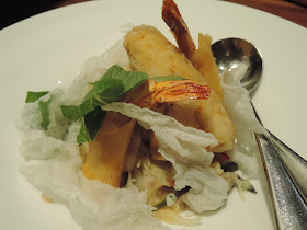 snapper fillet, rice noodles with crab and prawn wantons