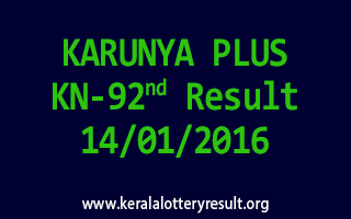 KARUNYA PLUS KN 92 Lottery Result 14-01-2016