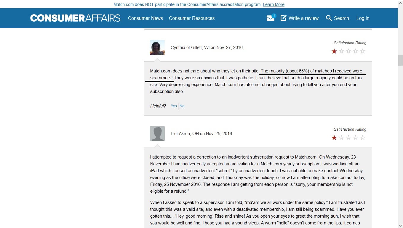 "Breaking the online dating sound barrier" More complaints about Match