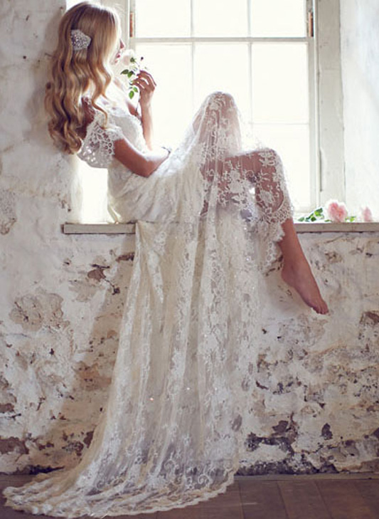 Boutique Floor-Length Lace A-Line Bowknot Decoration Wedding Dress (11109271)  abiti da sposa low cost tendenza abiti sposa 2017n