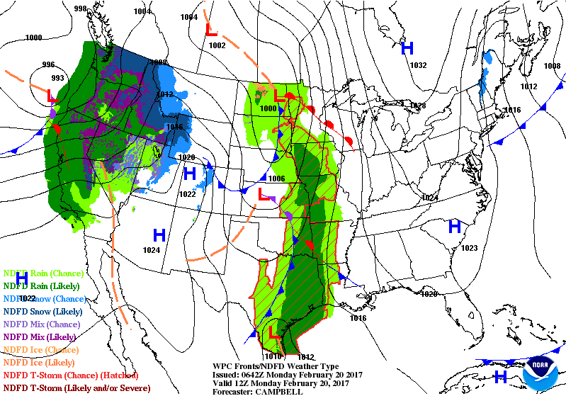 National Surface Map for MOnday Feb 20th at 7 am National Surface Map for Monday Feb 20th at 7 am