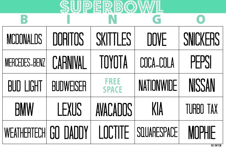 Free Superbowl bingo printable