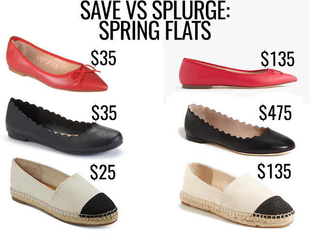 A fashion comparison post featuring flats perfect for Spring by J. Crew, Lauren Conrad, Chloé, Tory Burch, Merona, and Journee.