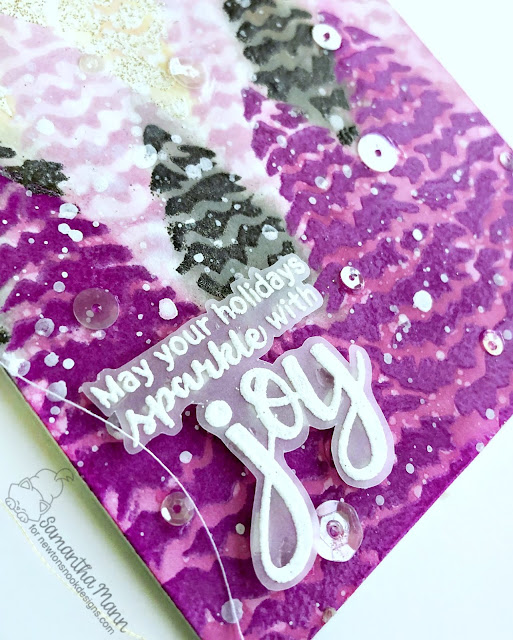 May Your Holidays Sparkle with Joy Card by Samantha Mann for Newton's Nook Designs with WOW Embossing Powder, Christmas Card, trees, stencil, sequins, landscape #newtonsnook #embossingpowder #evergreentrees #cards #landascape