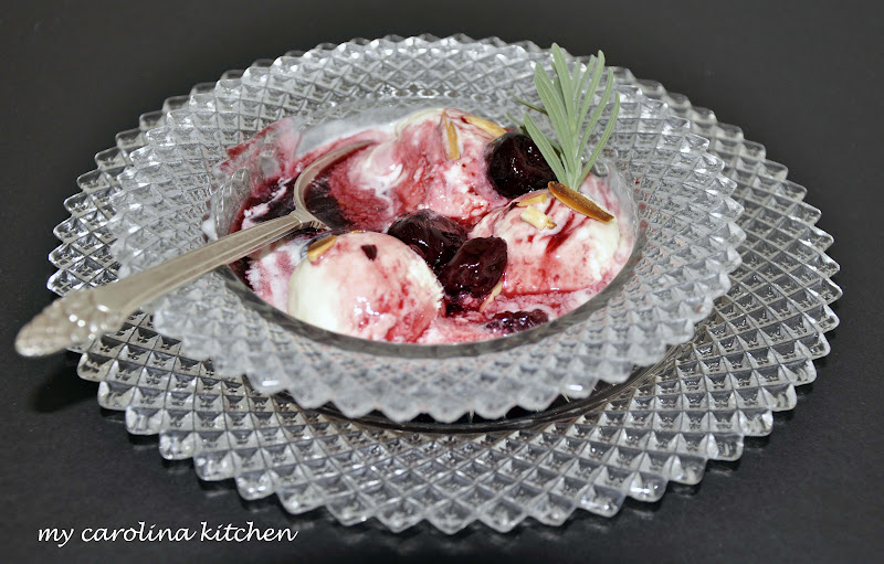 My Carolina Kitchen Boozy Cherries with Lavender an easy version of