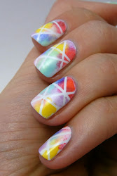 tape striping nails multicolored nail polish