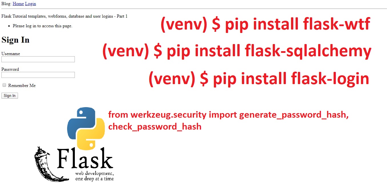 Flask Tutorial templates, webforms, database and user logins Part 1
