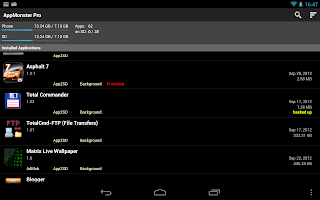 AppMonster on Android Tablet. Installed apps, app2sd, backup, uninstall