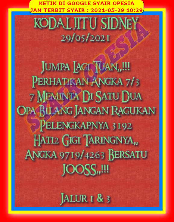 Kode Syair Sydney Sabtu 29 Mei 2021 Kumpulan Syair Toto