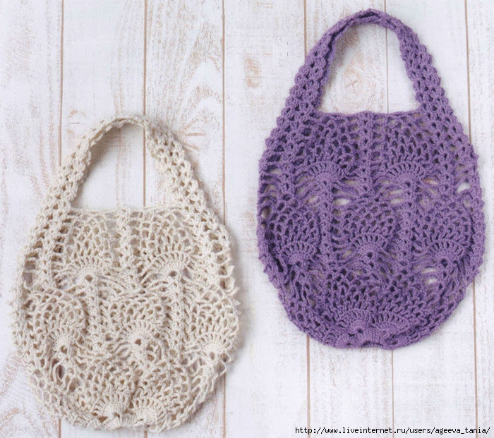 Crochet Knitting Handicraft: handbag with pineapple