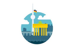 Logo mit dem Brandenburger Tor und dem Fernsehturm von Berlin darauf