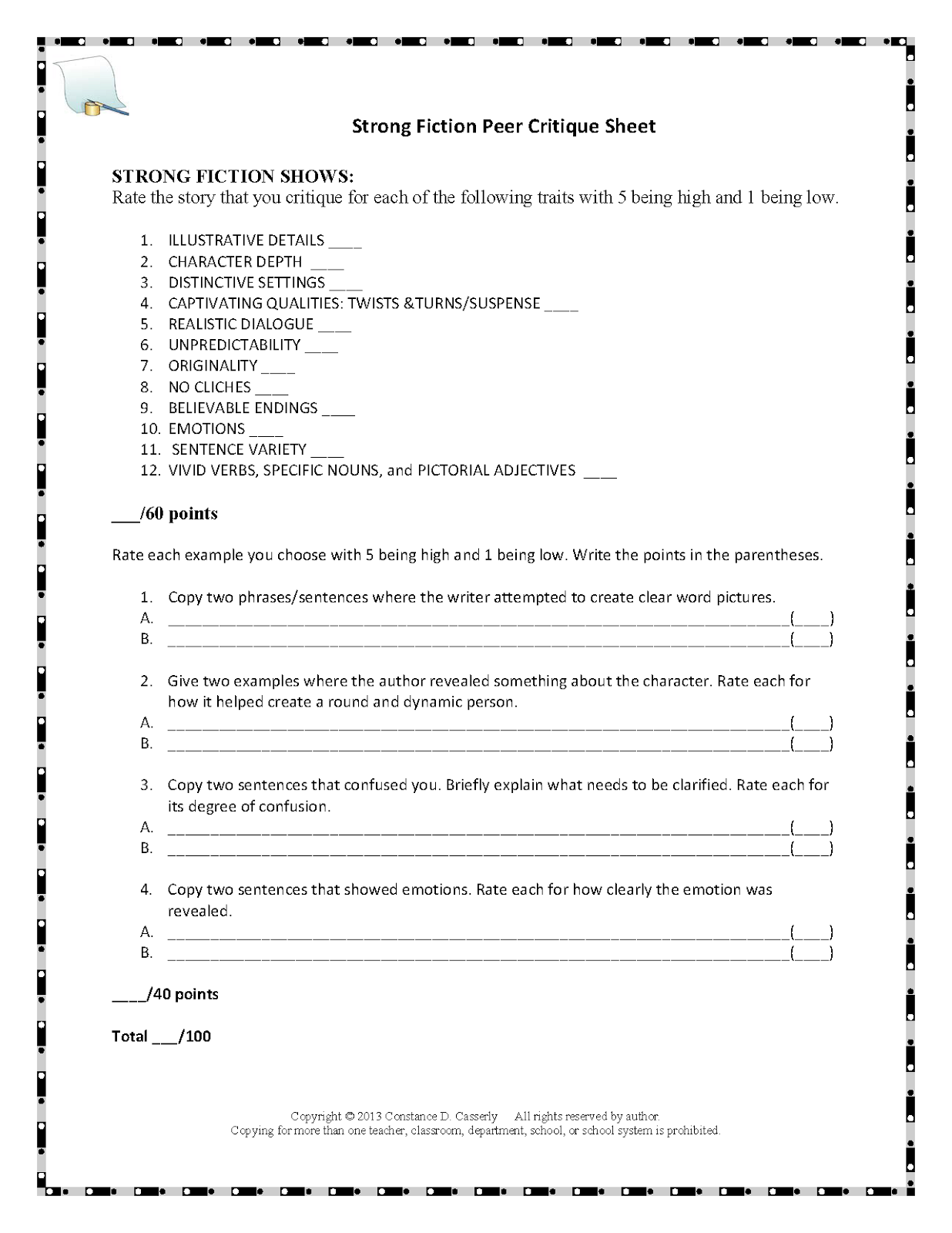 characterization writing activity for high school