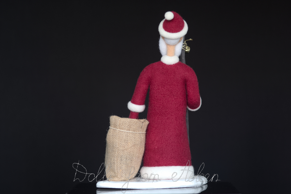 OOAK needle felted Santa Claus doll, back view