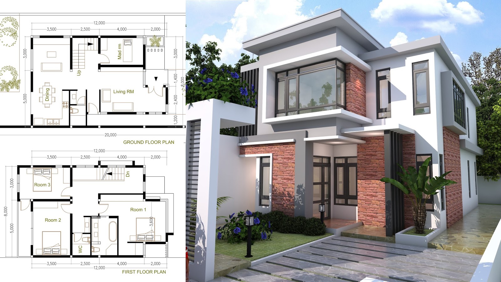  SketchUp  Modern Home  Plan  Size 8x12m Samphoas House  Plan 