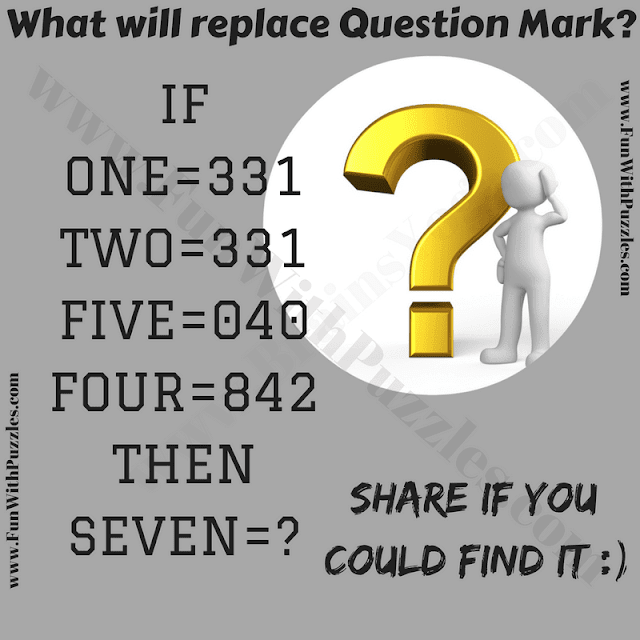 What will replace Question Mark?  IF  ONE=331  TWO-331  FIVE-040  FOUR=842  THEN  SEVEN=?
